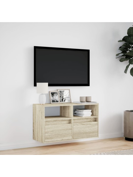 TV-seinäkaappi LED-valoilla Sonoma-tammi 80x31x45 cm