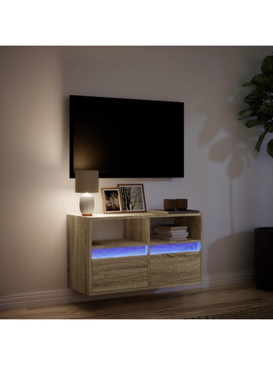 TV-seinäkaappi LED-valoilla Sonoma-tammi 80x31x45 cm