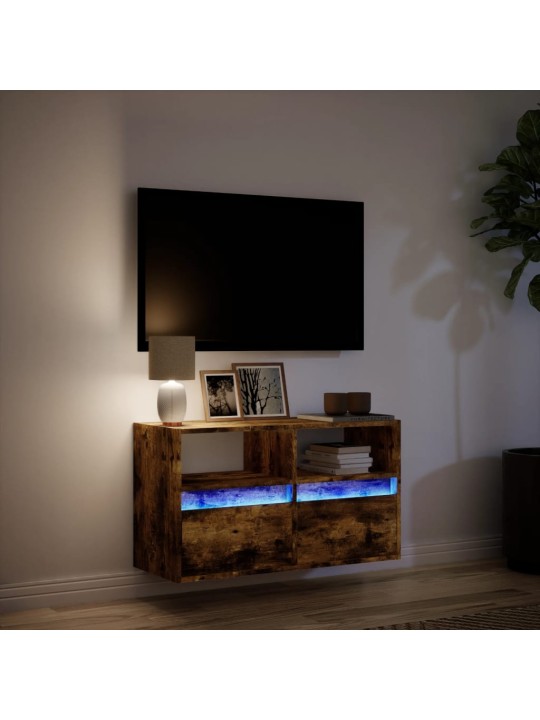 TV-seinäkaappi LED-valoilla savutammi 80x31x45 cm