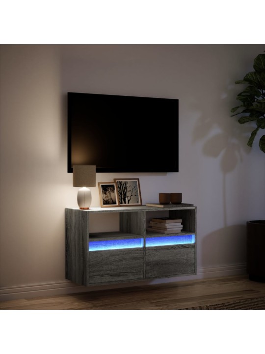 TV-seinäkaappi LED-valoilla harmaa Sonoma 80x31x45 cm