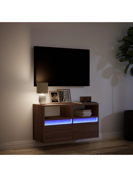 TV-seinäkaappi LED-valoilla ruskea tammi 80x31x45 cm