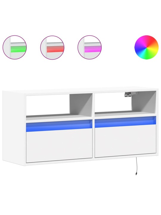 TV-seinäkaappi LED-valoilla valkoinen 100x31x45 cm