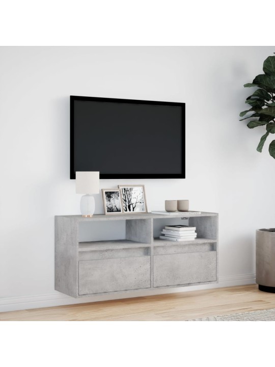 TV-seinäkaappi LED-valoilla betoninharmaa 100x31x45 cm