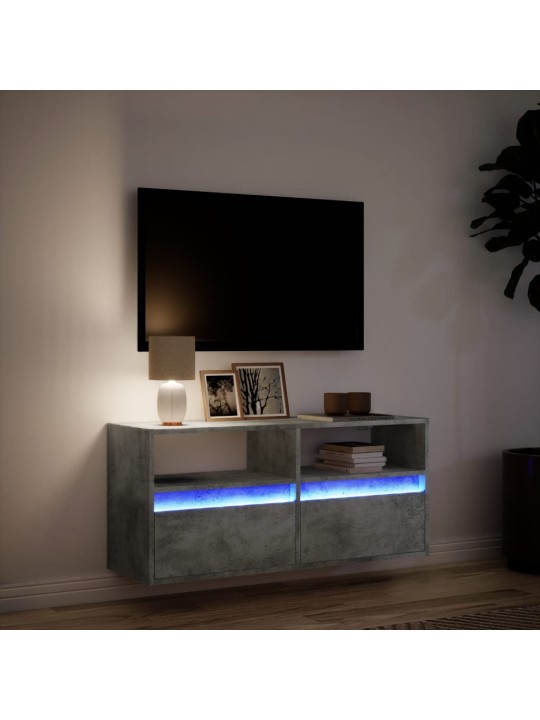 TV-seinäkaappi LED-valoilla betoninharmaa 100x31x45 cm