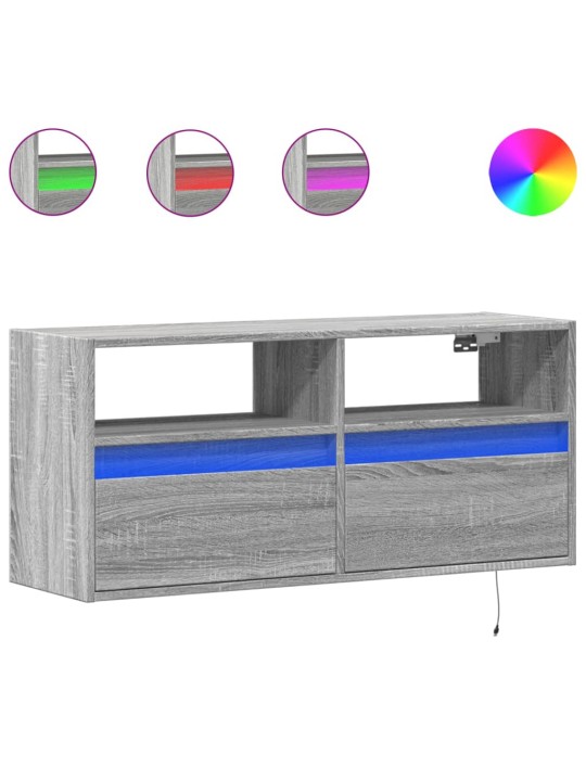 TV-seinäkaappi LED-valoilla harmaa Sonoma 100x31x45 cm