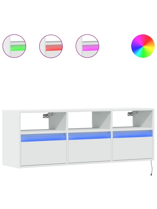 TV-seinäkaappi LED-valoilla valkoinen 130x31x45 cm