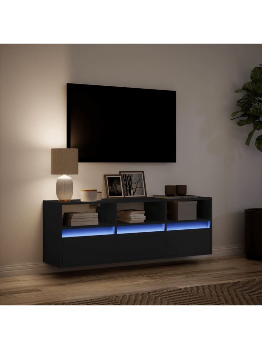 TV-seinäkaappi LED-valoilla musta 130x31x45 cm