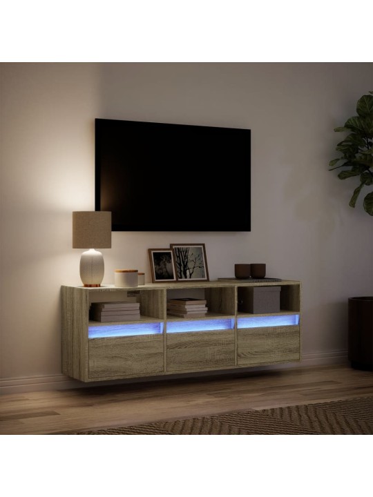 TV-seinäkaappi LED-valoilla Sonoma-tammi 130x31x45 cm