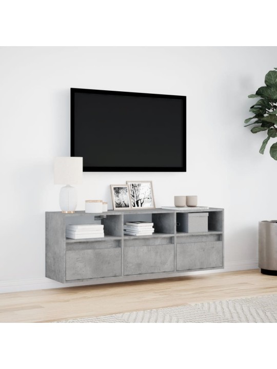 TV-seinäkaappi LED-valoilla betoninharmaa 130x31x45 cm