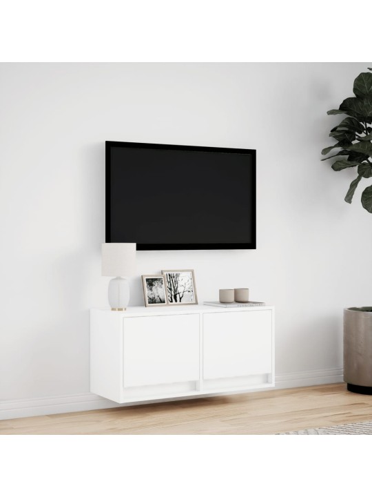 TV-seinäkaappi LED-valoilla valkoinen 80x31x35 cm