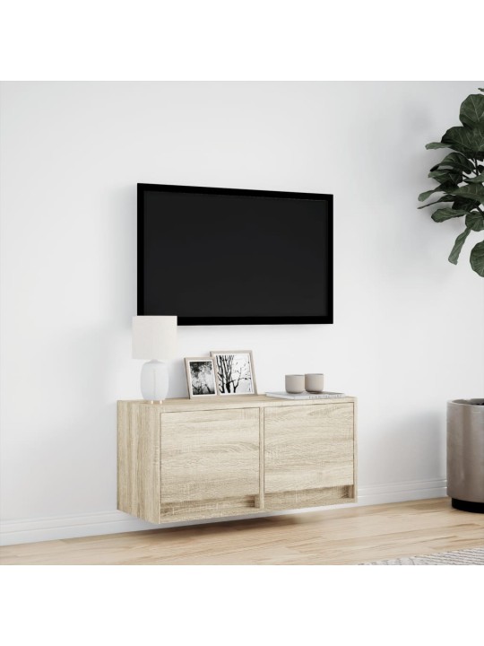 TV-seinäkaappi LED-valoilla Sonoma-tammi 80x31x35 cm