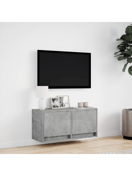 TV-seinäkaappi LED-valoilla betoninharmaa 80x31x35 cm