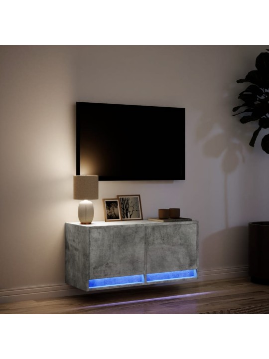 TV-seinäkaappi LED-valoilla betoninharmaa 80x31x35 cm