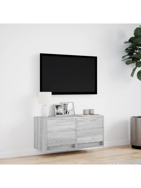 TV-seinäkaappi LED-valoilla harmaa Sonoma 80x31x35 cm