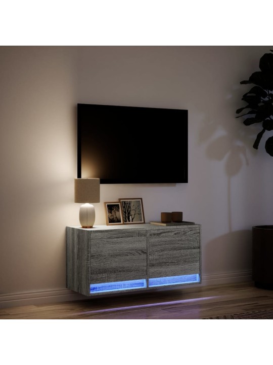 TV-seinäkaappi LED-valoilla harmaa Sonoma 80x31x35 cm