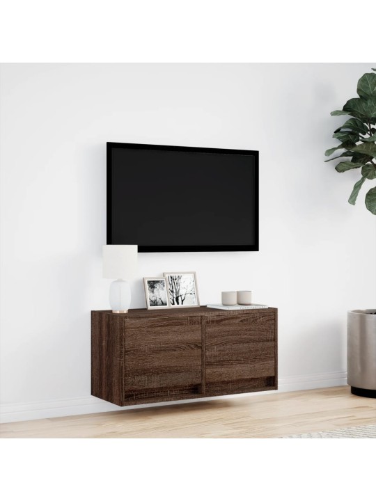 TV-seinäkaappi LED-valoilla ruskea tammi 80x31x35 cm