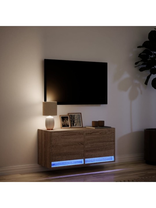 TV-seinäkaappi LED-valoilla ruskea tammi 80x31x35 cm