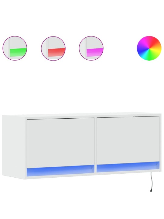 TV-seinäkaappi LED-valoilla valkoinen 100x31x35 cm