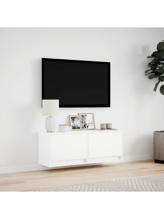 TV-seinäkaappi LED-valoilla valkoinen 100x31x35 cm