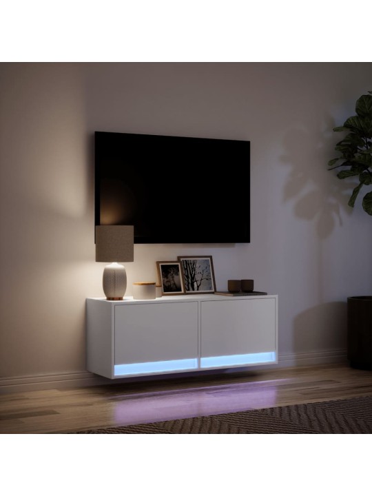 TV-seinäkaappi LED-valoilla valkoinen 100x31x35 cm