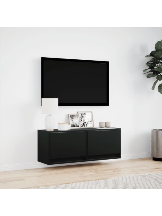 TV-seinäkaappi LED-valoilla musta 100x31x35 cm