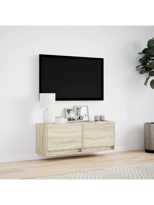 TV-seinäkaappi LED-valoilla Sonoma-tammi 100x31x35 cm