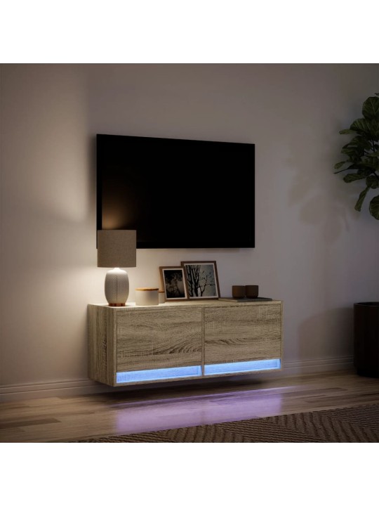 TV-seinäkaappi LED-valoilla Sonoma-tammi 100x31x35 cm