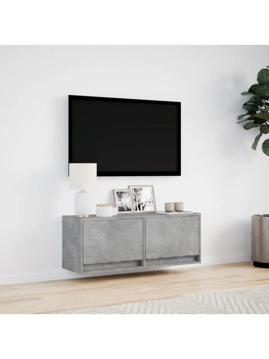 TV-seinäkaappi LED-valoilla betoninharmaa 100x31x35 cm