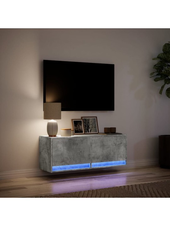 TV-seinäkaappi LED-valoilla betoninharmaa 100x31x35 cm