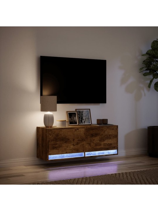 TV-seinäkaappi LED-valoilla savutammi 100x31x35 cm