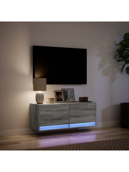 TV-seinäkaappi LED-valoilla harmaa Sonoma 100x31x35 cm