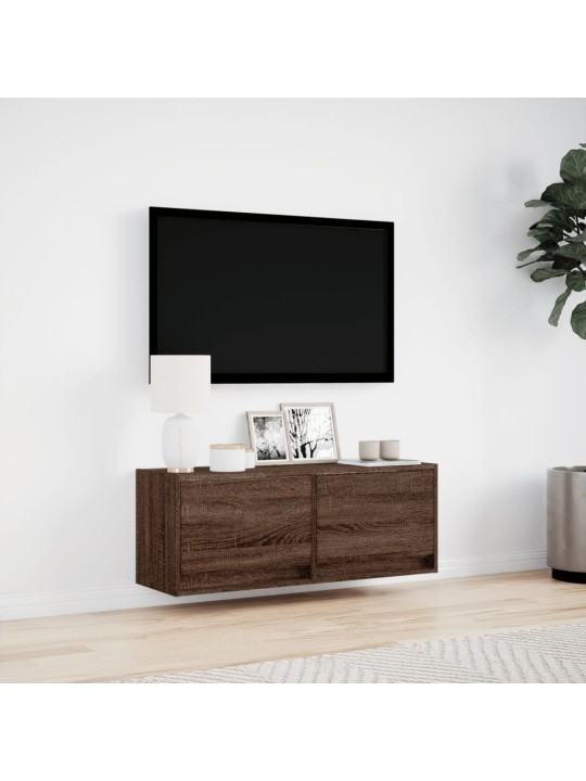 TV-seinäkaappi LED-valoilla ruskea tammi 100x31x35 cm