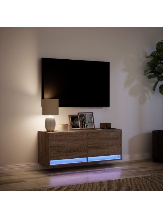 TV-seinäkaappi LED-valoilla ruskea tammi 100x31x35 cm