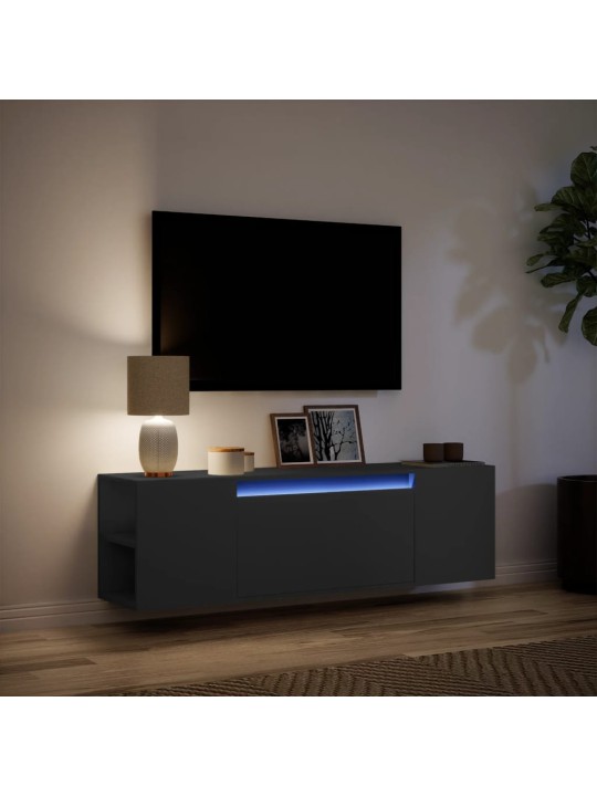 TV-seinäkaappi LED-valoilla musta 135x31x39,5 cm