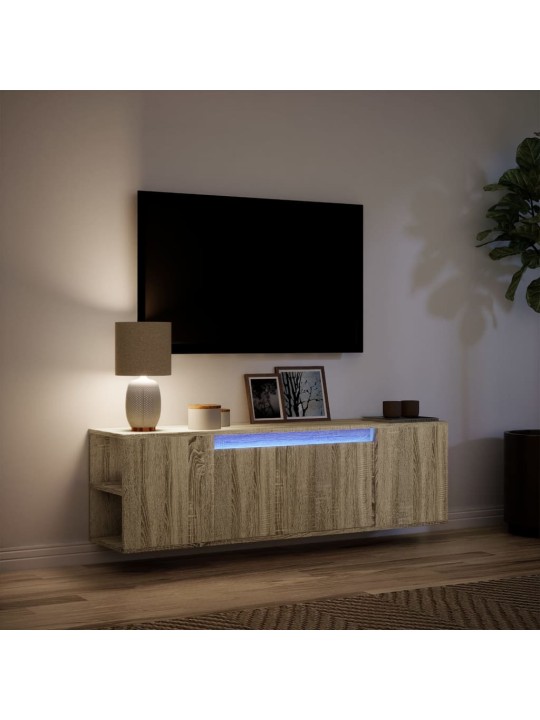 TV-seinäkaappi LED-valoilla Sonoma-tammi 135x31x39,5 cm