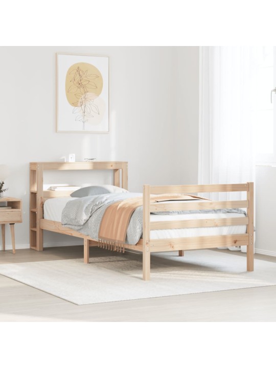 Sängynrunko sängynpäädyllä 90x200 cm täysi mänty