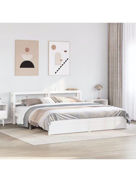 Sängynrunko päädyllä valkoinen 200x200 cm täysi mänty
