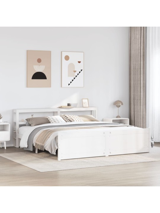 Sängynrunko päädyllä valkoinen 200x200 cm täysi mänty