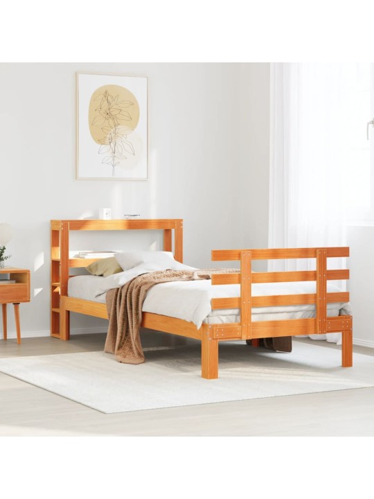 Sängynrunko päädyllä vaharuskea 75x190 cm täysi mänty
