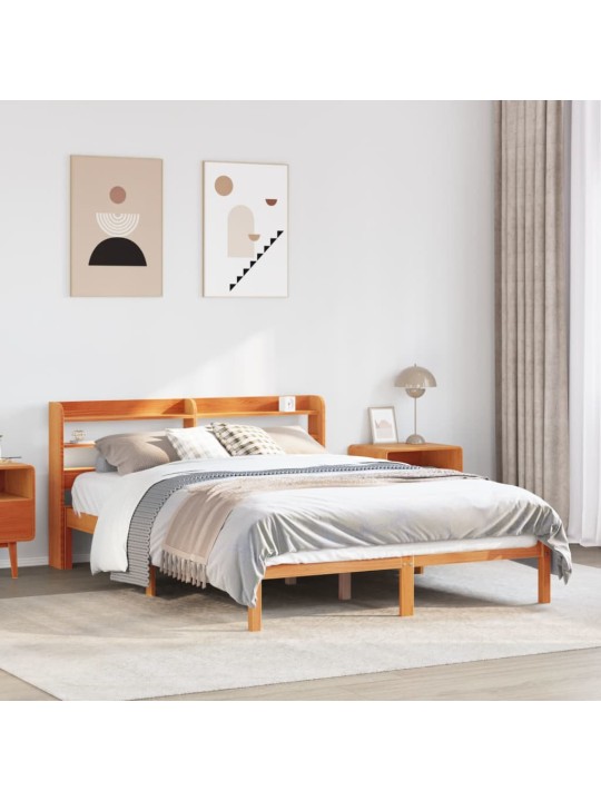 Sängynrunko päädyllä vahanruskea 120x190 cm täysi mänty
