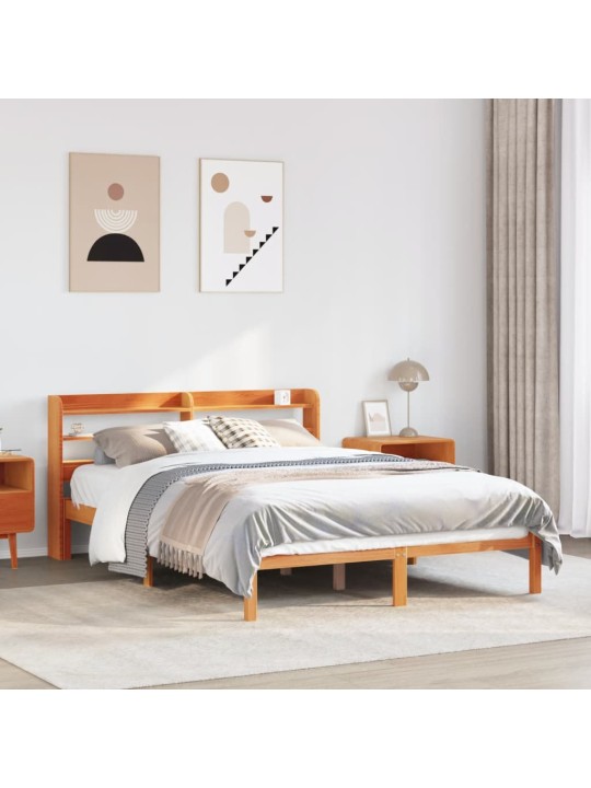 Sängynrunko päädyllä vahanruskea 160x200 cm täysi mänty