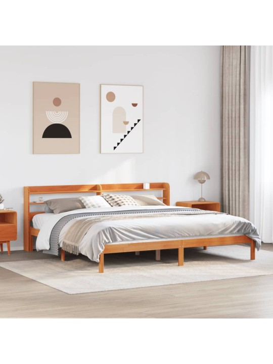 Sängynrunko päädyllä vahanruskea 200x200 cm täysi mänty