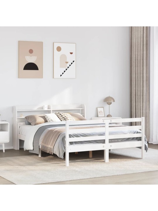 Sängynrunko päätylevyllä valkoinen 140x200 cm täysi mänty
