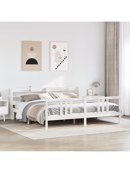 Sängynrunko päädyllä valkoinen 200x200 cm täysi mänty