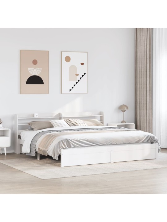 Sängynrunko päädyllä valkoinen 180x200 cm täysi mänty