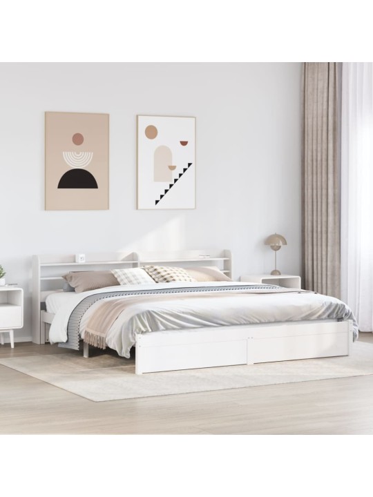 Sängynrunko päädyllä valkoinen 200x200 cm täysi mänty