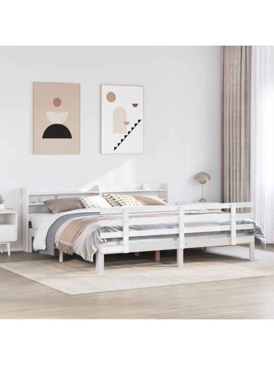 Sängynrunko päädyllä valkoinen 180x200 cm täysi mänty
