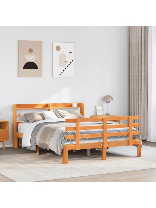 Sängynrunko päätylevyllä vahanruskea 140x200 cm täysi mänty