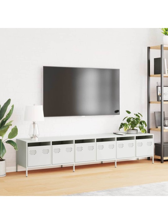 Tv kaappi valkoinen 202x39x43,5 cm kylmävalssattu teräs