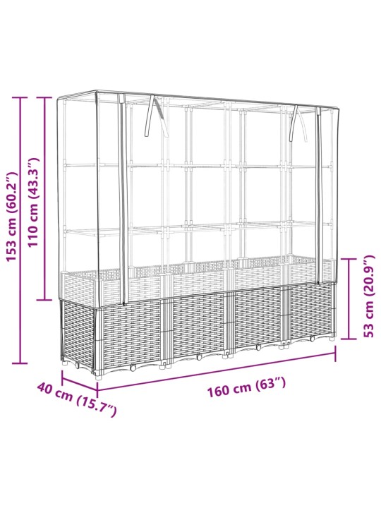 Kukkalaatikko kasvihuonepeitteellä rottinkityyli 160x40x153 cm